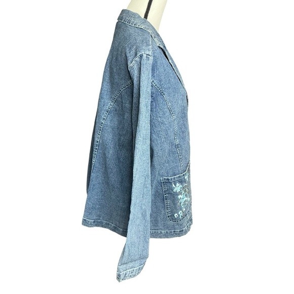Denim 24/7 Blue Jean Jacket Blazer Long Sleeve with Embroidered Floral Design - Picture 7 of 16